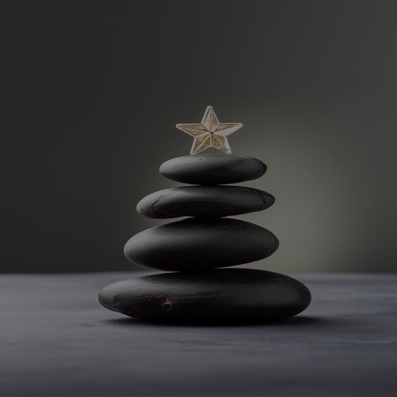 Massage stones stacked like a Christmas tree